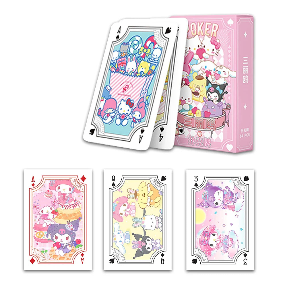 Kawaii Sanrio Poker Playing Cards Board Games Cartoon Hello Kitty Kuromi Cinnamoroll Melody Pompompurin Kids Toys Deck Card Gift