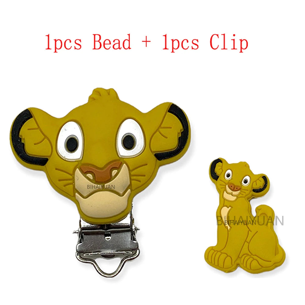 2pcs one set Moana Simba Dumbo marie cat Stitch 101dog Silicone clip Focal Beads Pacifier Chain Clips Toy Jewelry Accessories