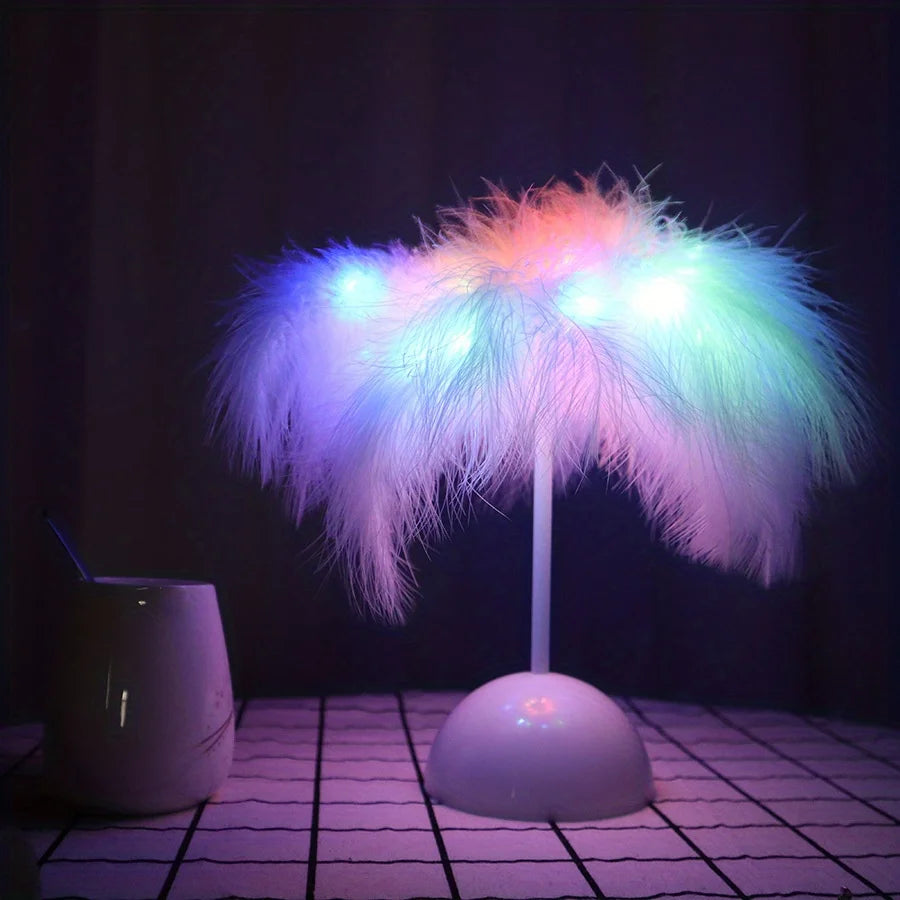 LED Feather Table Lamp Warm White Light Tree Feather Night Light Girl LED Wedding Decorative Lights Birthday Gift Home Decor New
