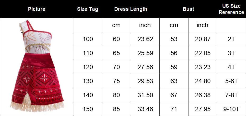 New Movie Moana 2 Dress Girls Cosplay Vaiana Princess Costume Girls One-Shoulder Suspender Dress Accessories Set