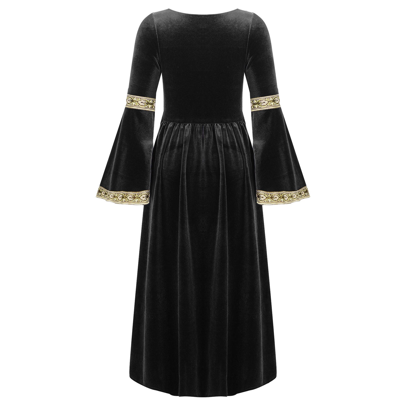 Kids Girls Medieval Renaissance Princess Costume Velvet Long Flare Sleeve Vintage Dress Gown Carnival Party Cosplay Dress Up