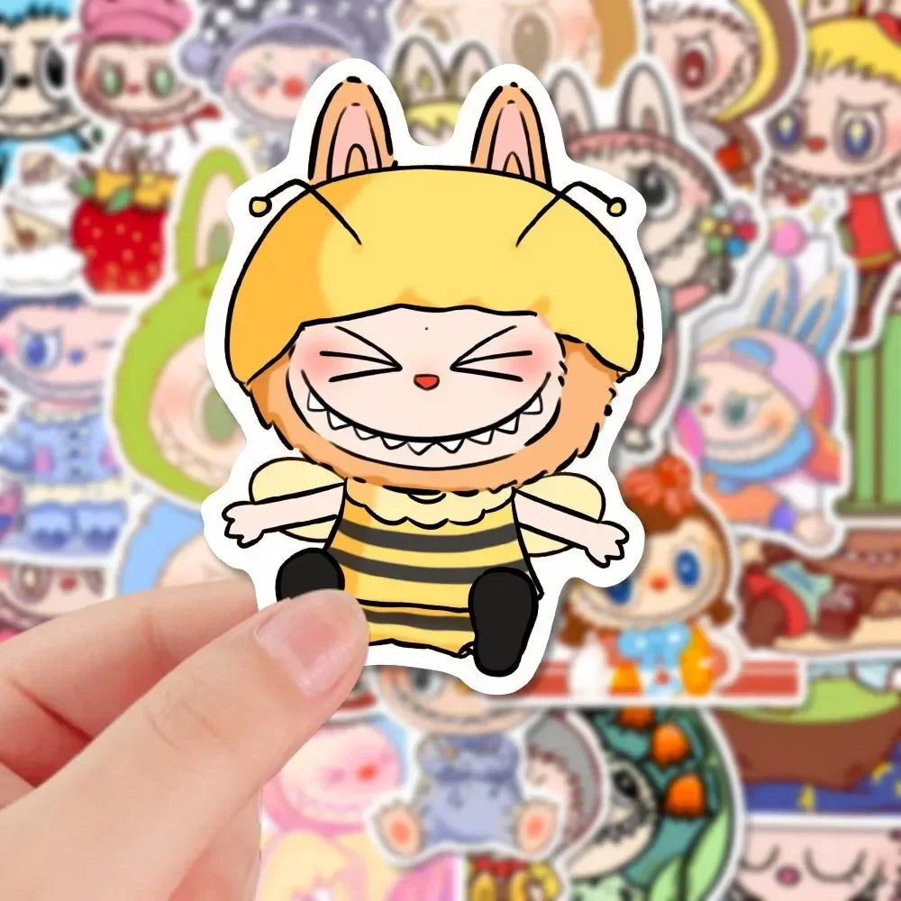 80Pcs 2024 New Labubu Monster Cartoon Waterproof Stickers Pack Cute Water Bottle Laptop Skateboard Scrapbook Anime Accessories