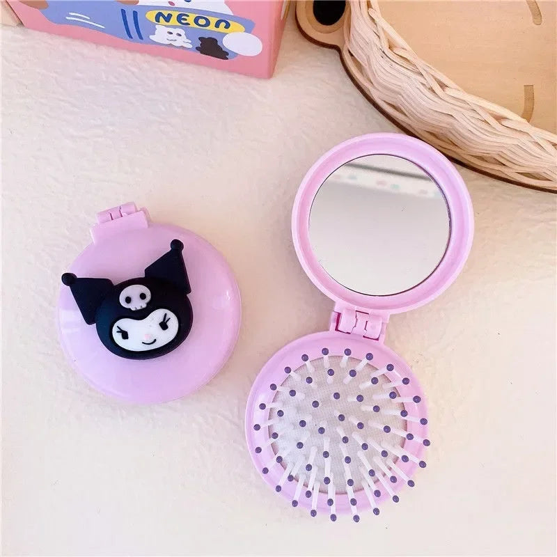 Sanrio Makeup Mirror Hello Kitty Kuromi My Melody Folding Airbag Comb for Women Portable Mirror Air Cushion Comb Girls Gift
