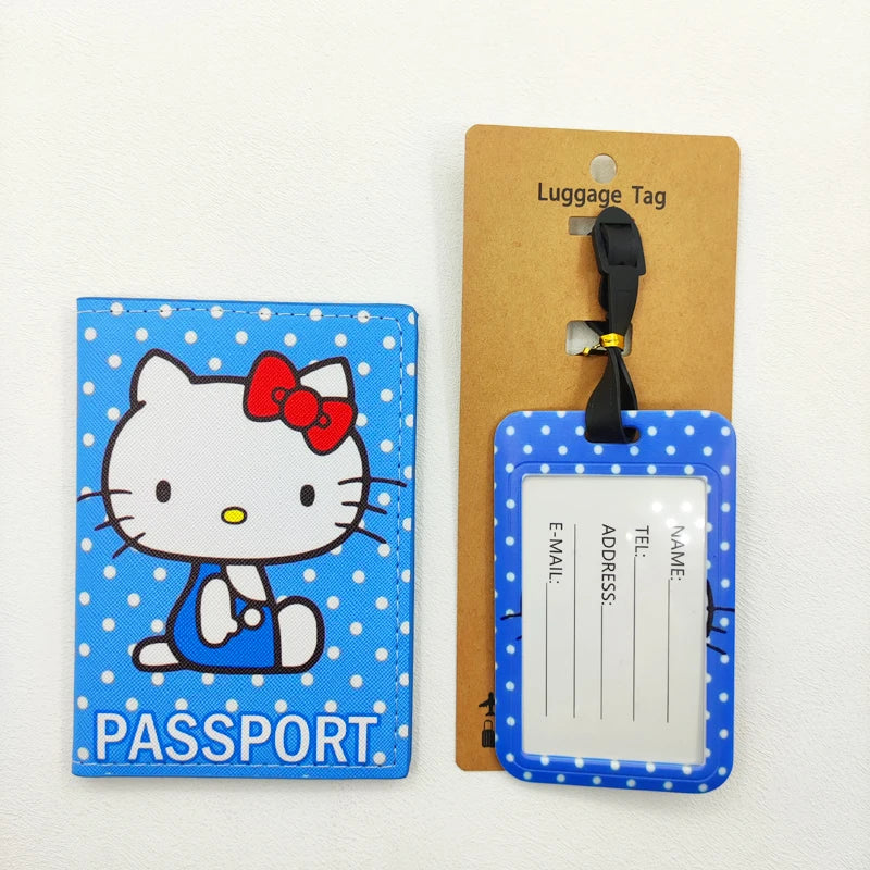 1Set Hello Kitty Passport Cover and Luggage Tags Travel Passport Holder Baggage Tag Girls Business ID Card Holder Luggage Label