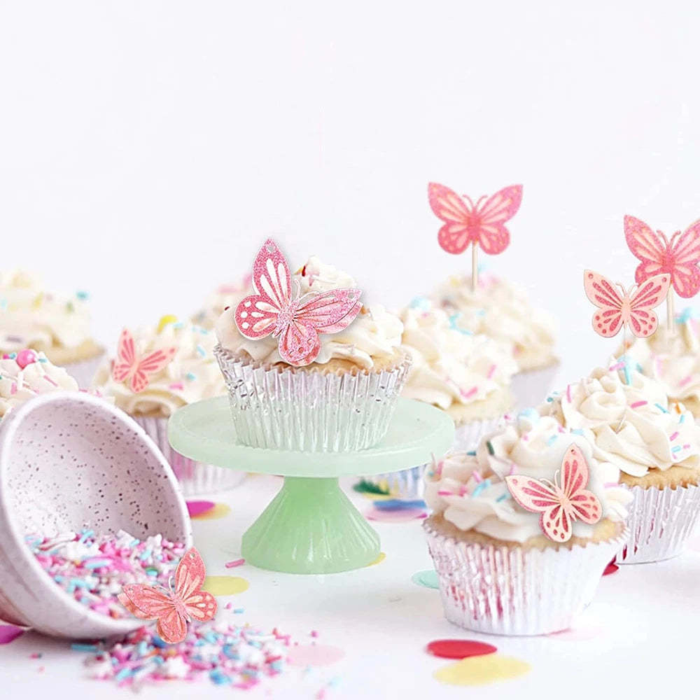 13pcs Pink Butterfly Cake Toppers Happy Birthday Cake Topper 3D Butterfly Decorations for Girls Shower Birthday Cake Decorations