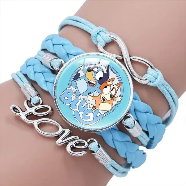 Bluey Bracelet Anime Bluey Bingo Baby Time Gem Multilayer Leather Blue Bracelet Accessories Birthday Gift