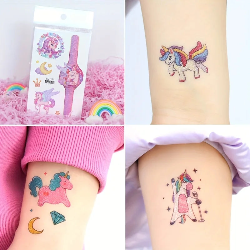 12 Sheets Glitter Mermaid Tattoo Stickers For Kids Cute Unicorn Temporary Tattoos Body Art Fake Tattoo Birthday Party Favors