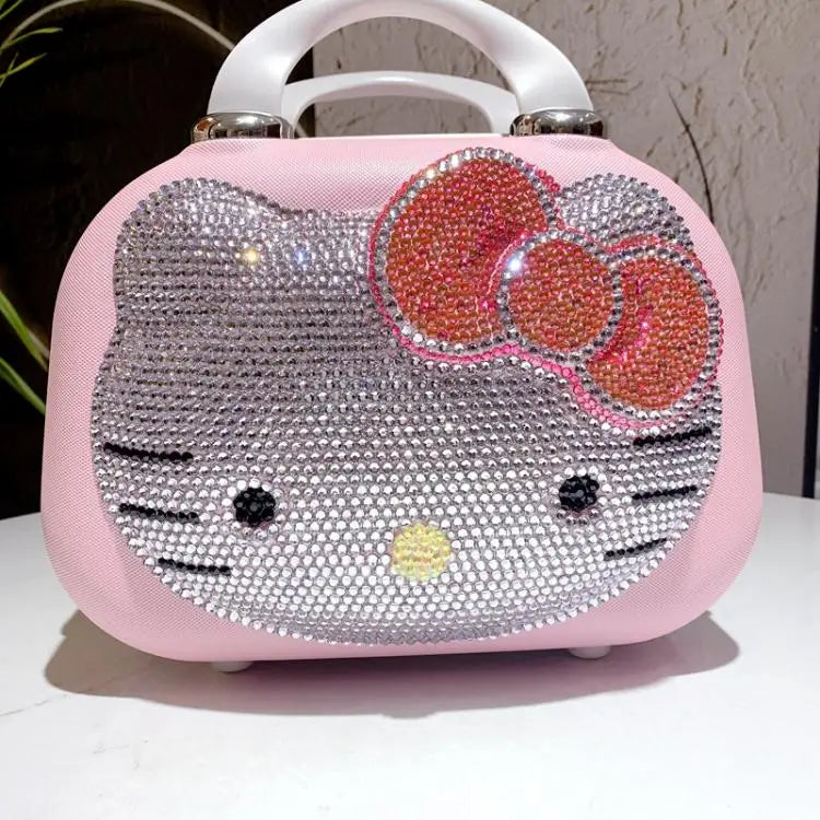 Kawaii 14 Inches Hello Kitty Cosmetic Case Sanrioed Anime Suitcase High Capacity with Lock Storage Bag Girl High End Gift Travel
