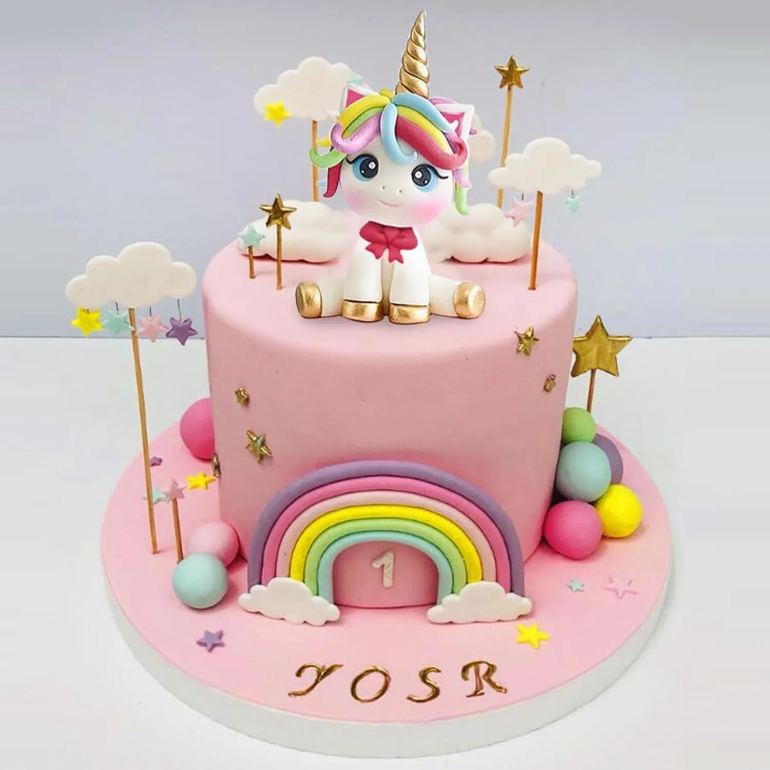 Unicorn Cake Topper Rainbow Cake Decorations with Stars Unicorn Balls Happy Birthday Cake Decorations for Ages Baby Shower
