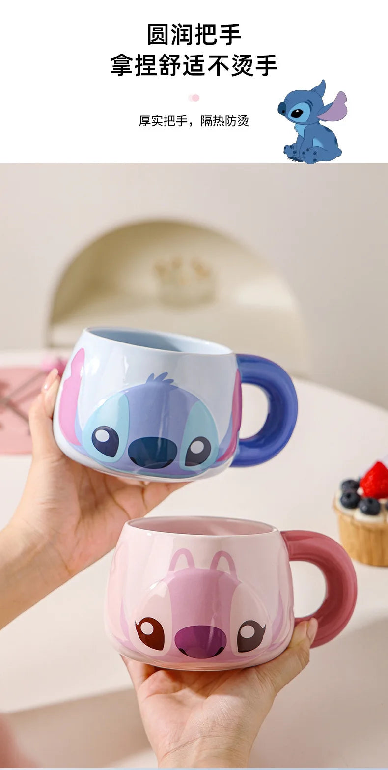 Kawaii Stitch Angel Mug Gift Box Cartoon Spoon Ceramic Cup Coffee Cup Large Capacity 500Ml Handle Water Cup Birthday Gift