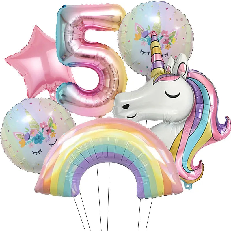 Rainbow Unicorn Aluminum Balloon 32inch Gradient Number Balloon Unicorn Party Supplies Unicorn Party Decoration Baby Shower