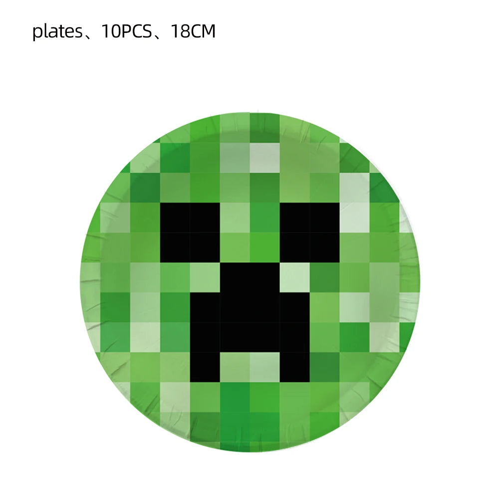 Miner Crafting Pixel Video Game Party Decor Disposable Tableware Backdrop For Kids Party Supplies Cup Plate Banner Toy Gifts
