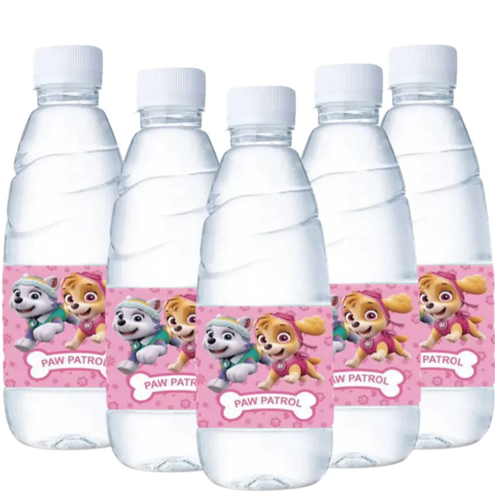 Paw Patrol Water Skye Bottle Stickers Label Pink Cartoon Anime Birthday Party Bottle Wraps Baby Shower Kids Girls Party Favor