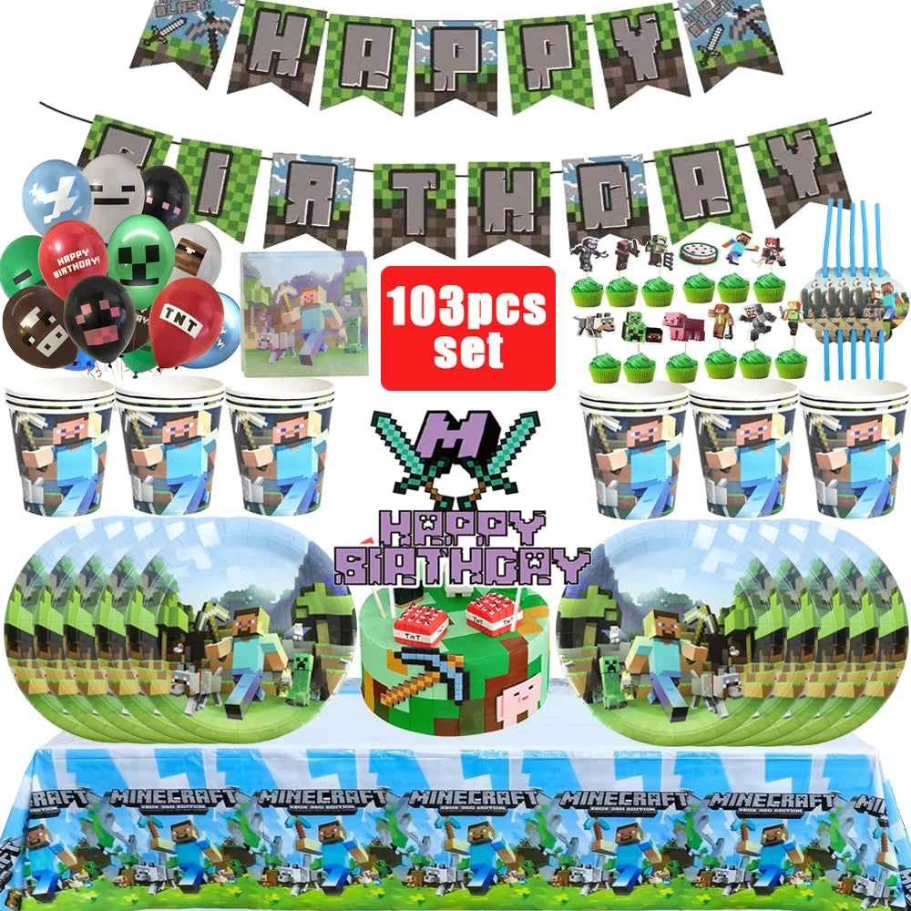 Birthday Party Decoration Paper Tableware Set 9inch Dish Plate Cup Backdrop Baby Shower Party Supplie Birthday Flag Banner Gifts
