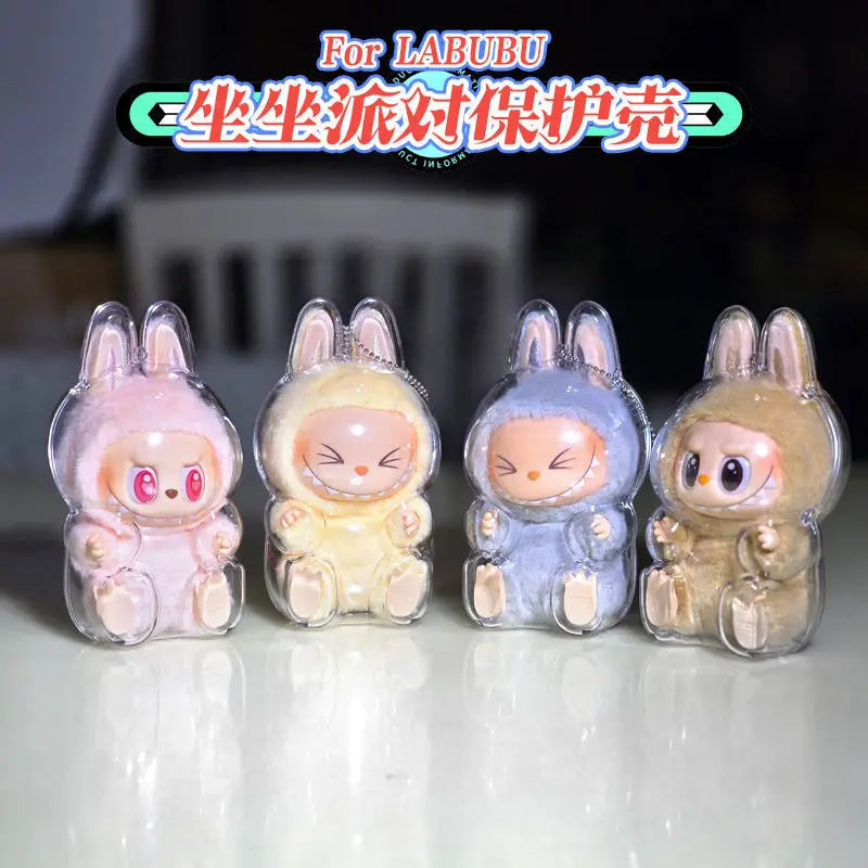 Labubu Case Sitting Party Transparent Protective Shell Dust Cover Protect Knapsack Hanging Decorations Christmas Gift Kids Toy