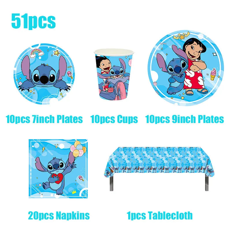Stitch Decoration Birthday Girl Boy Tableware Set Tablecloth Candy Bag Foil Balloon Backdrop Kids Lilo and Stitch Party Supplies