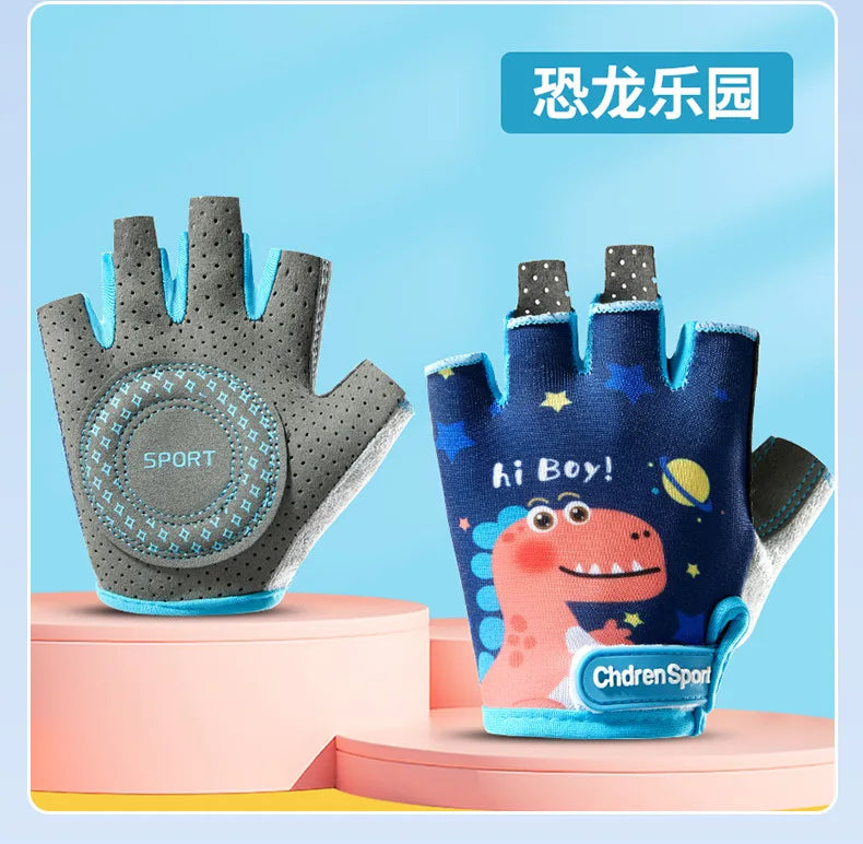Children's Sports Fingerless Gloves Bicycle Boy Girl Cycling Anti-Wear Kids Roller Skating Training Exercise Protection Gloves