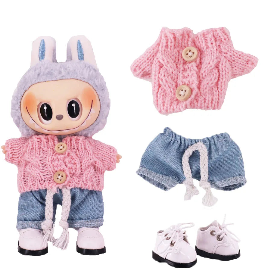 Doll Sweater Pants Shoes set For labubu Clothes 17 cm Doll Accessories,Toys For Girls,Christmas Festival Birthday Present