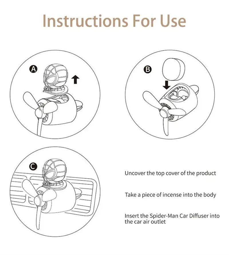 Anime Stitch Car Aromatherapy Accessory Kawaii Spider-Man Car Air Conditioning Port Decoration Rotating Propeller Toys Gifts