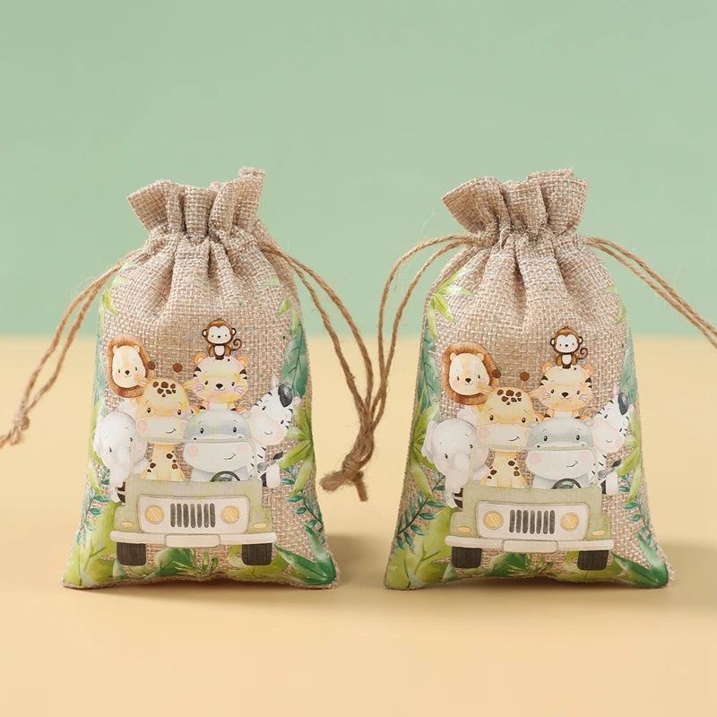 6pcs Animal Dinosaur Unicorn Cotton Linen Gift Bags Birthday Party Decor Kids Wedding Party Favor Bag Baby Shower Gift Bag