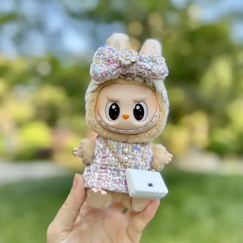 Cute 17cm Labubu Idol Doll Outfit Camellia Dress Bag Shoes Set The Monster Sitting Party Collection Mini DIY