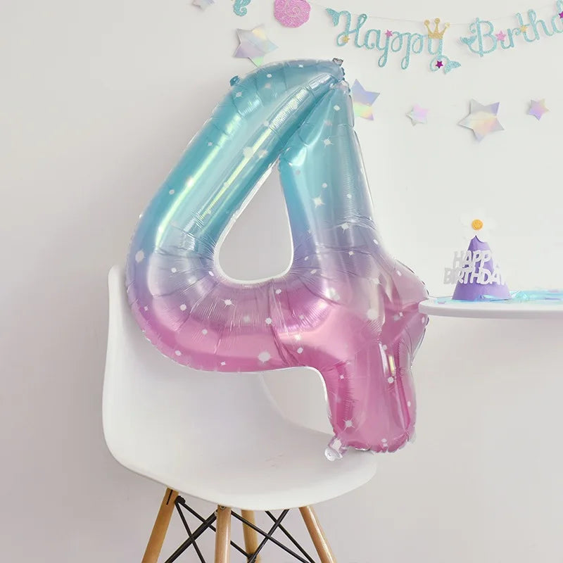 40inch Gradient Number 0-9 Foil Balloon Unicorn Mermaid Theme 1 2 3 4 5th Birthday Party Candy Color Number Foil Balloons