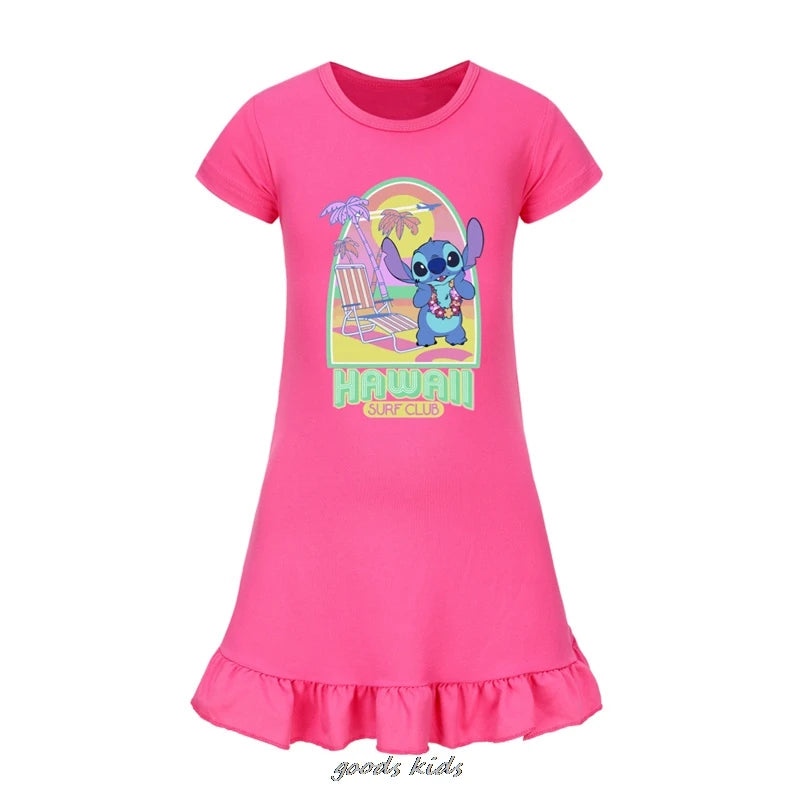 Hot Lilo And Stitch Cosplay Costumes Fashion Knee-Length Dresses Teenagers Cartoon Girl Pajamas Children Nightgown Girls Clothes
