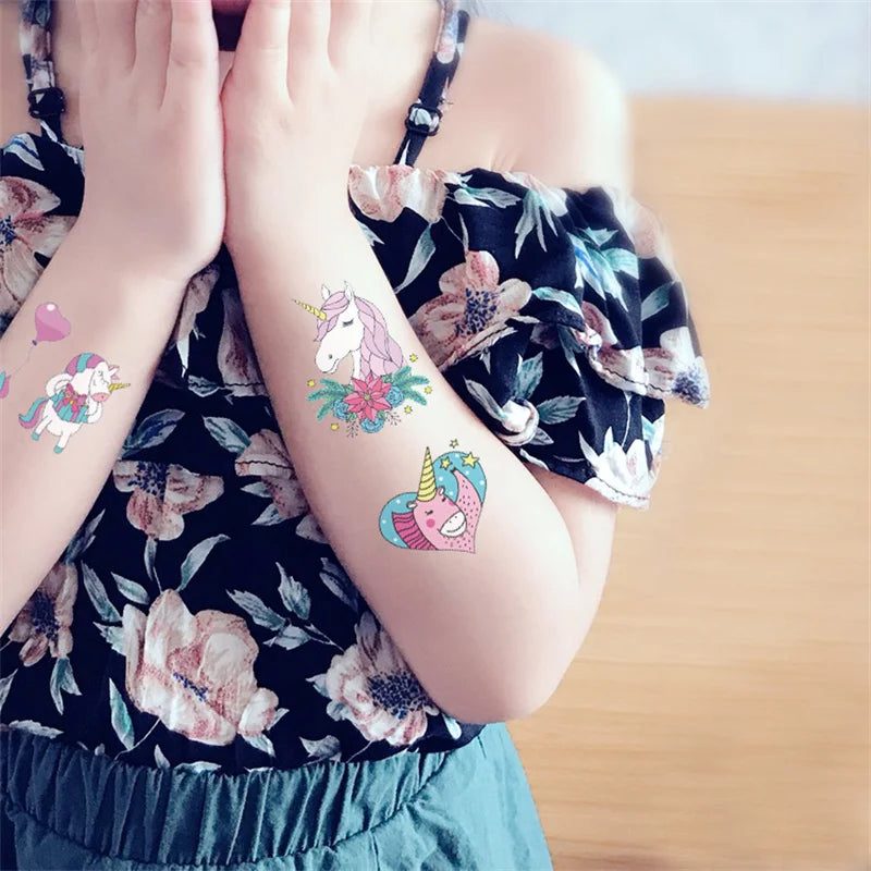 25Pcs Small Unicorn Temporary Tattoo Stickers Cartoon Rainbow Horse Pattern For Kid Birthday Party Favors,Gifts,Stocking Stuffer