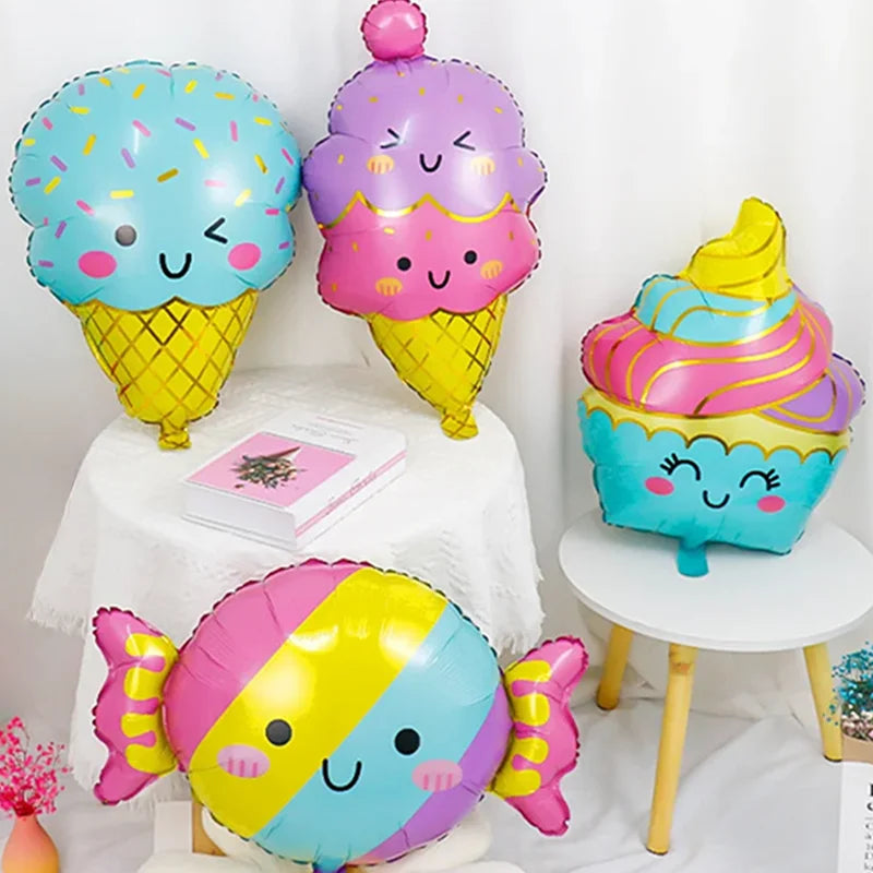 Ice Cream Candy Dessert Cartoon Foil Balloons Boys Girls Birthday Party Candy Bar Food Theme Decoration Kids Toy Helium Ballon