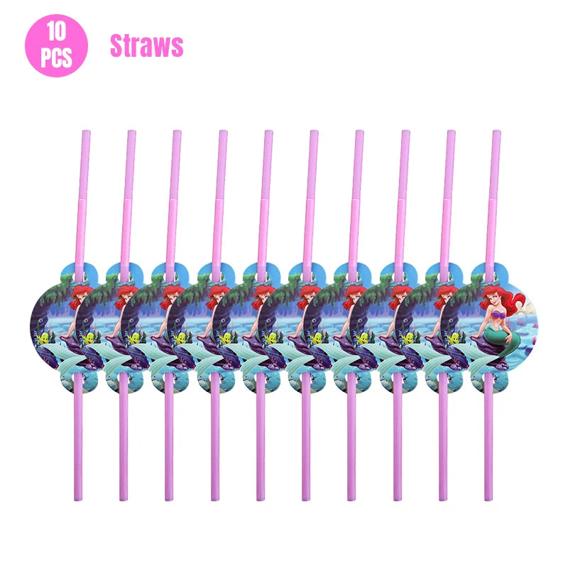 Mermaid Ariel Princess Birthday Party Decorations Disposable Tableware Plate Straw Cup Balloons Baby Shower Party Supplies