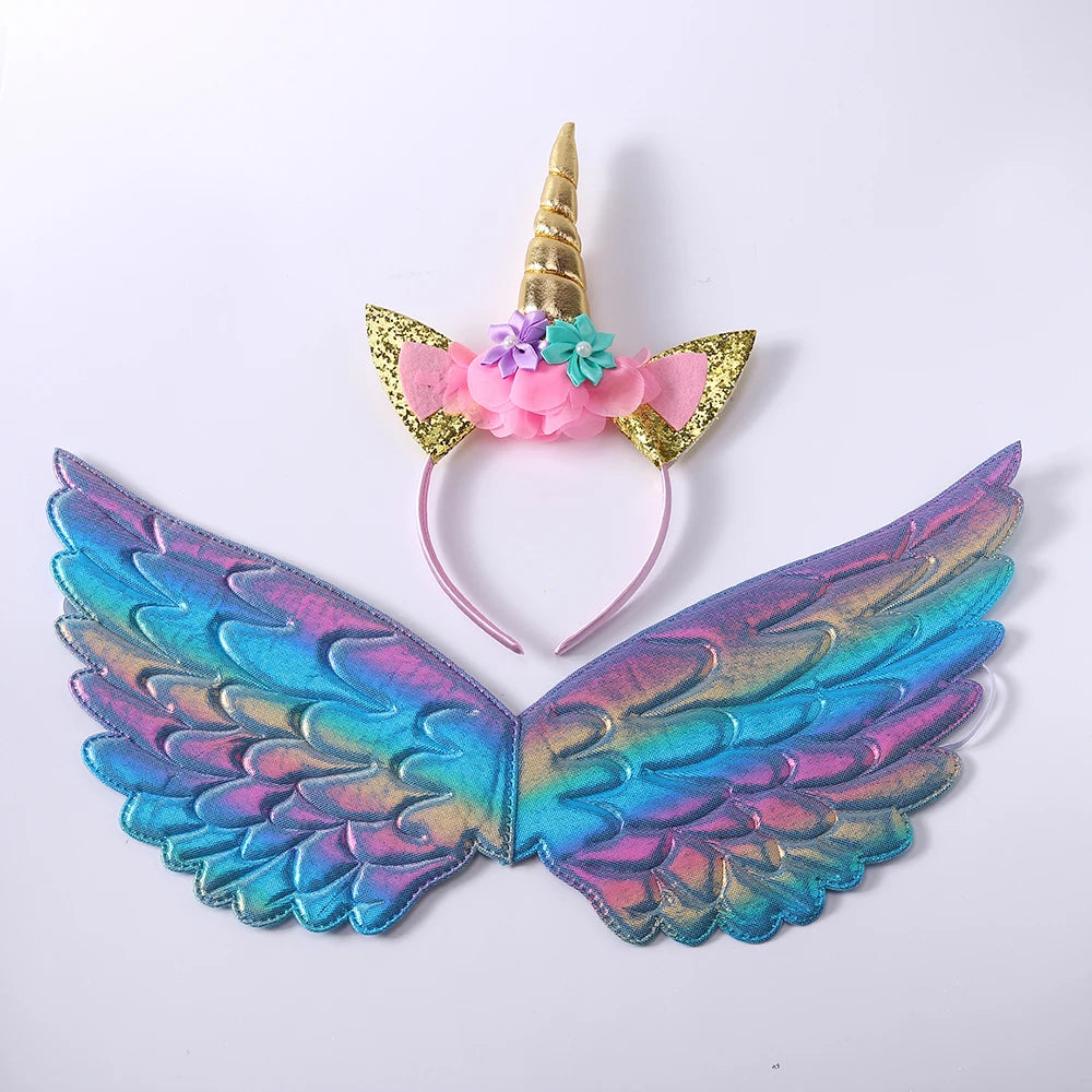 Cute Unicorn Theme Wings Rainbow Little Girls Angel Wings Baby Shower Kids Birthday Party Decoration Prom Performance Cosplay