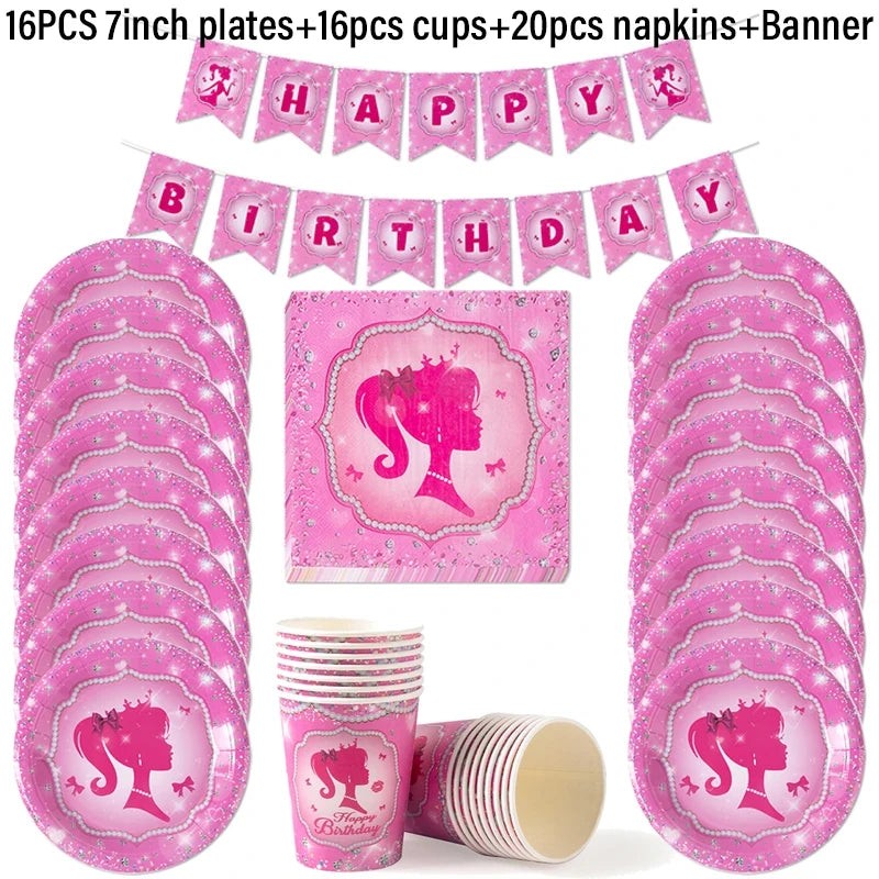 Princess Birthday Party Tableware Pink Paper Plate Cup Napkin Princess Kids Girl Birthday Party Decor Baby Shower Supplies