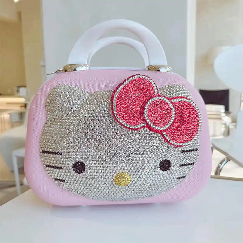Kawaii 14 Inches Hello Kitty Cosmetic Case Sanrioed Anime Suitcase High Capacity with Lock Storage Bag Girl High End Gift Travel