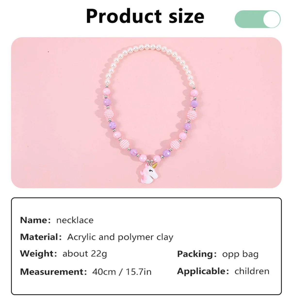 Cute Unicorn Pendant Necklace for Girls Heart Beads Necklace for Children Fashion Jewelry Accessories Birthday Gift