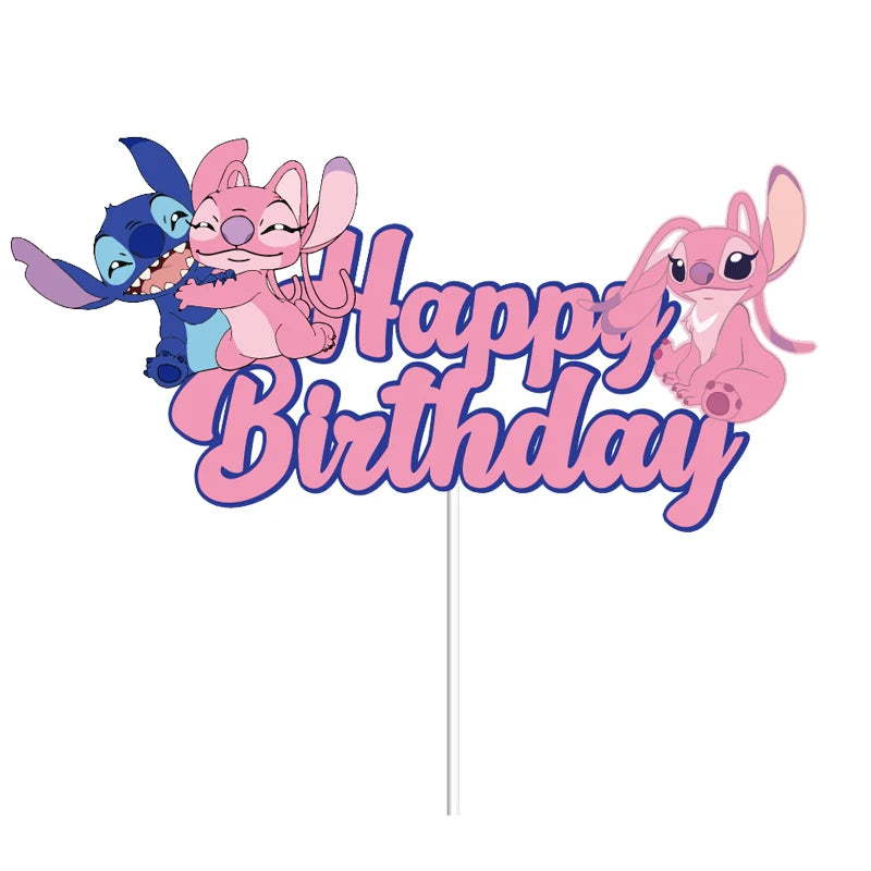Lilo & Stitch Glitter Cake Topper Happy Birthday Decorations for Kids Boy Girl Baby Shower Cupcake Dessert Decor Supplies