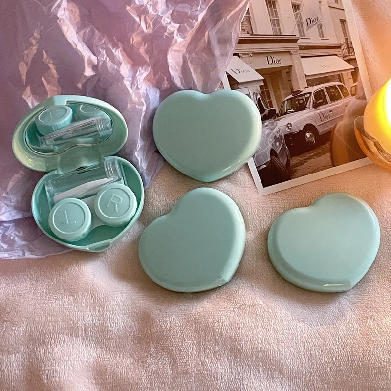 Travel Color Contact Lenses Box for Eyes Tool Kit Women Girl Heart Lady Holder Storage Eye Care Container with Mirror Tweezer