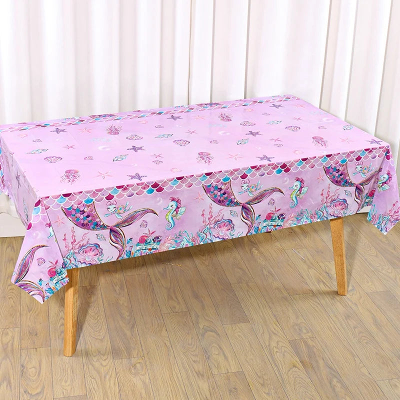 Mermaid Iridescence Plastic Tablecloths,Mermaid Laser Table Cloths for Girls Birthday Wedding Disco Mermaid Themed Party Decor