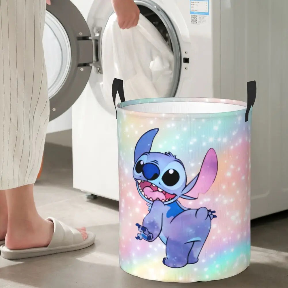 Custom Stitch Kiss Angel Love Heart Anime Laundry Hamper Large Clothes Storage Basket Toy Bin Organizer for Boy Girl