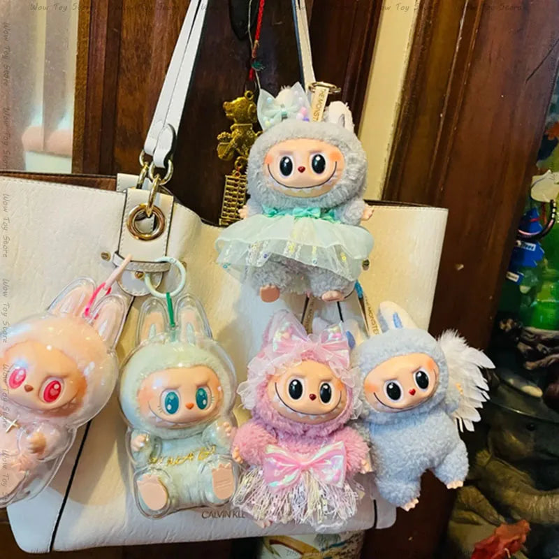 Labubu Case Sitting Party Transparent Protective Shell Dust Cover Protect Knapsack Hanging Decorations Christmas Gift Kids Toy