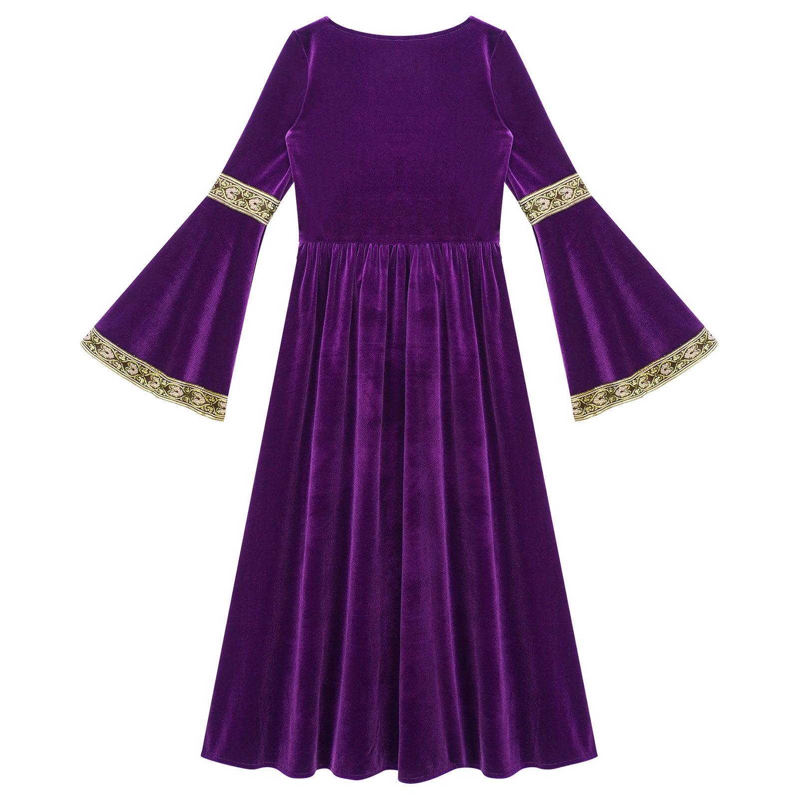 Kids Girls Medieval Renaissance Princess Costume Velvet Long Flare Sleeve Vintage Dress Gown Carnival Party Cosplay Dress Up
