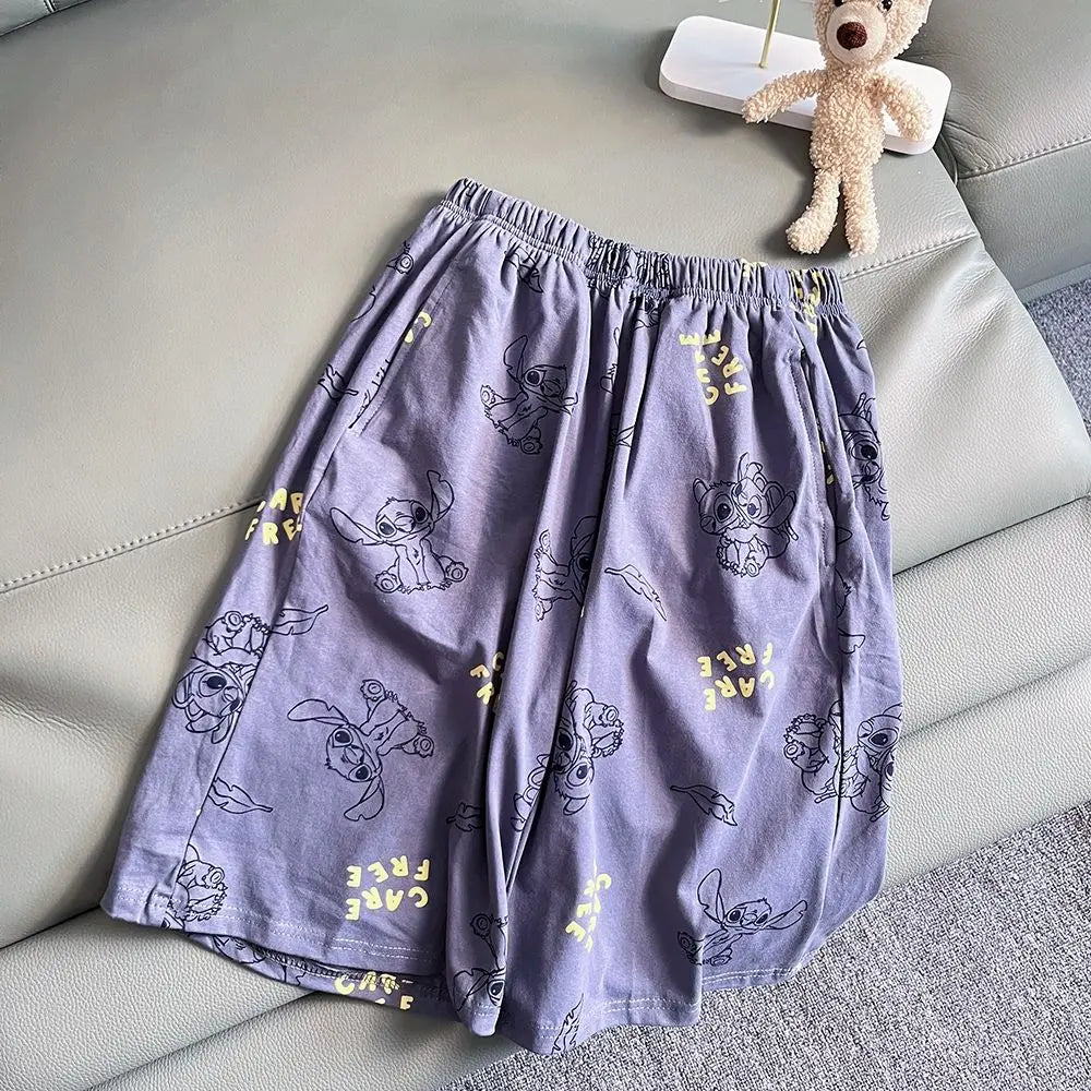 Cartoon Stitch Korean version ins couple pajamas, cute personality, comfortable summer cotton shorts, cardigan, loungewear set