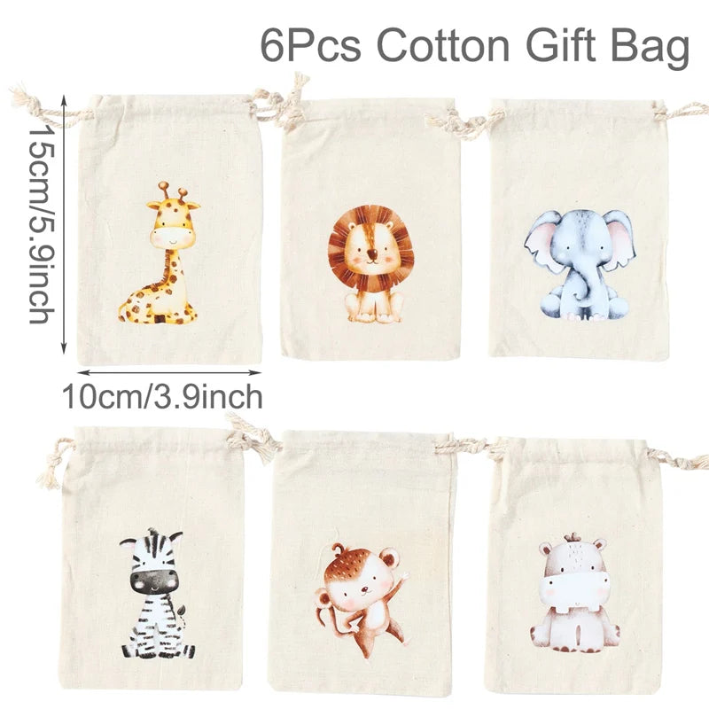 6pcs Animal Dinosaur Unicorn Cotton Linen Gift Bags Birthday Party Decor Kids Wedding Party Favor Bag Baby Shower Gift Bag