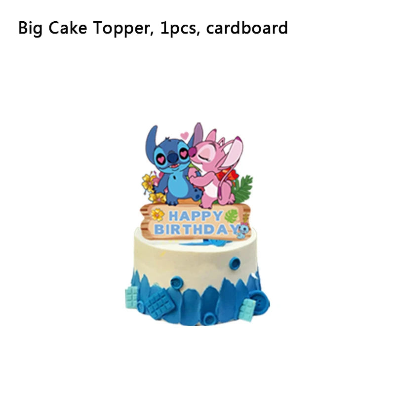 Stitch Birthday Party Decoration Pink Angel&Stitch Theme Event Supplies For Kids Balloon Disposable Tableware Banner Backdrop