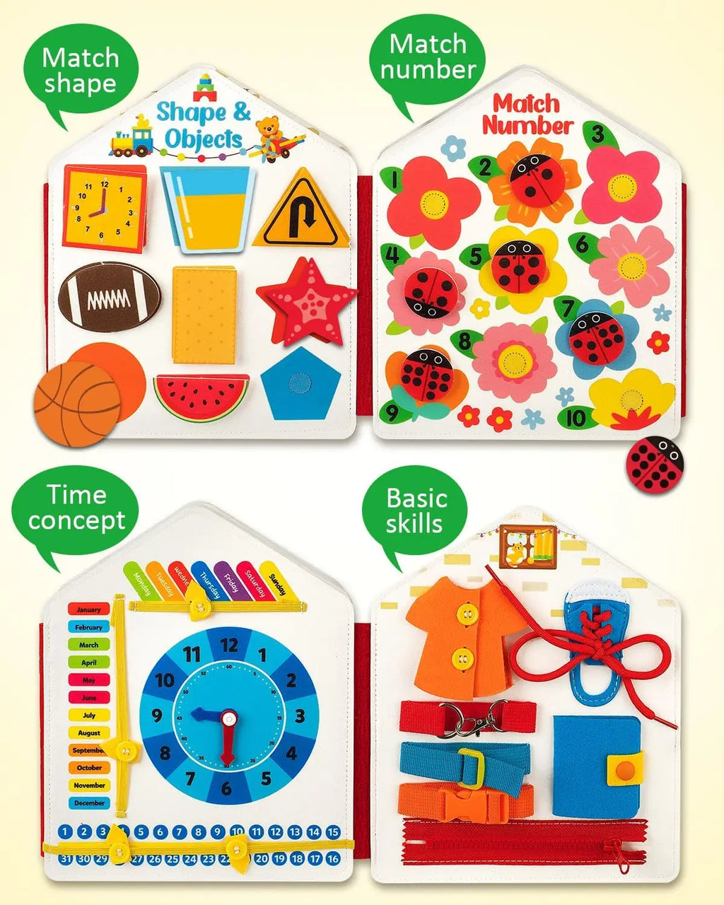 Toddler Felt Montessori Busy Book Activity Sensory Boards Fine Motor Skill Quiet Book Toys Preschool Learning Educational Gift