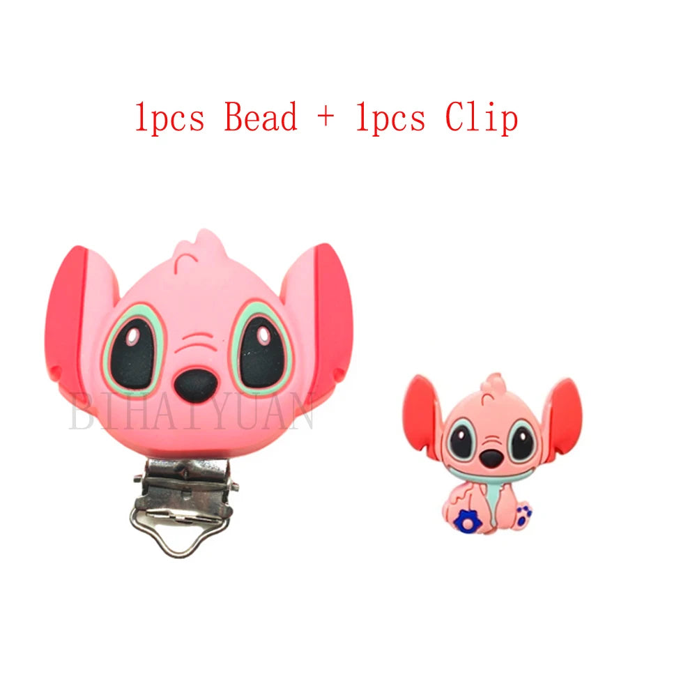 2pcs one set Moana Simba Dumbo marie cat Stitch 101dog Silicone clip Focal Beads Pacifier Chain Clips Toy Jewelry Accessories