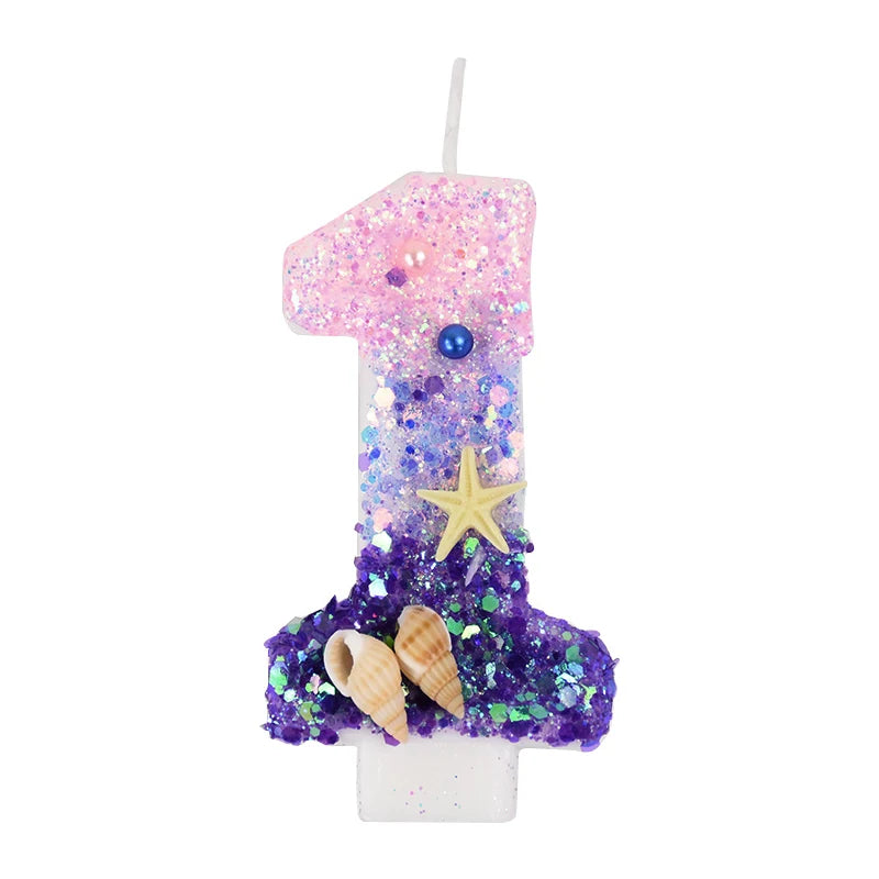 Mermaid Cake Candle Pink Purple 0-9Numbers Cake Topper Girl Little Mermaid Birthday Party Cake Decoration Supplies Under the sea