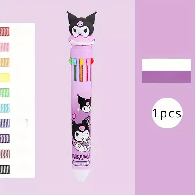 Sanrio Cartoon Ballpoint Pen 1/6pcs Kuromi Hello Kitty Cinnamoroll 10 Color 0.7 School Student Stationery Draw Wrirte Mark Pen