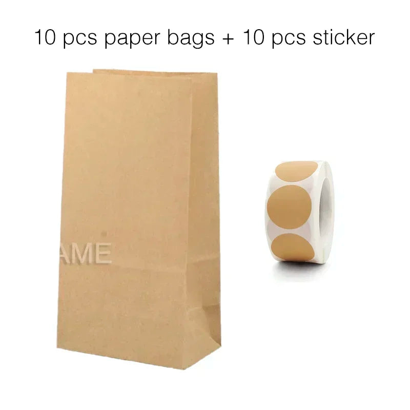 10 pcs Colorful Solid Stripe and Polka Dot Stand-Up Bags with Stickers - 18x9x6cm Favor Gift Packing Treat Bags for Wedding