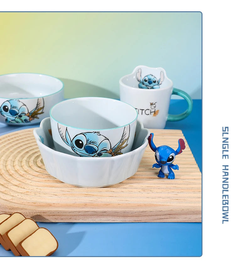 Stitch Salad Bowl Dinner Plates Household Ceramic Plate Cute Styling Rice Bowl Resistant Tableware Kids Water Cup Coffee Mug