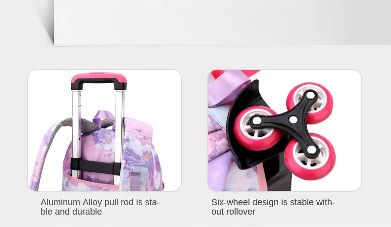 Kids School Backpack with Wheels Rolling Backpack for Girls Student Wheeled Backpack Trolley School Bag Travel Trolley Luggage